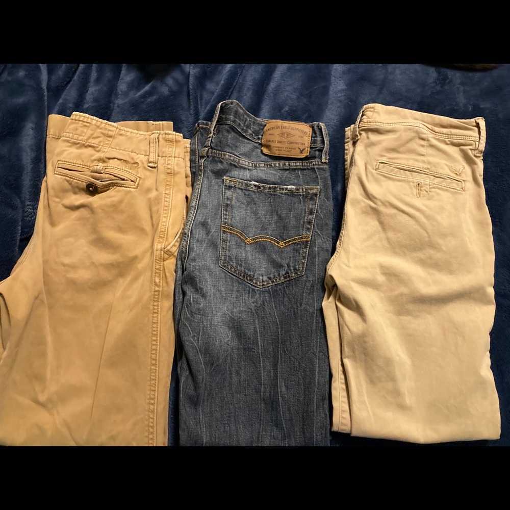 Lot 3 men’s american eagle pants khaki jeans 29x32